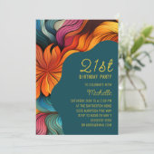 オレンジとターコイズのレトロサイケデリックカーブ誕生日 招待状 (スタンド正面)