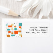 オレンジとターコイズの正方形ミッドセンチュリーモダン ラベル (インサイチュ)