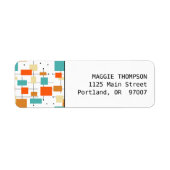 オレンジとターコイズの正方形ミッドセンチュリーモダン ラベル (正面)