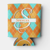 オレンジとターコイズアーガイル-スタイルのパーソナライズ 缶クーラー (正面)