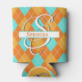 オレンジとターコイズアーガイル-スタイルのパーソナライズ 缶クーラー (裏面)