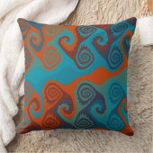 オレンジとターコイズスワール抽象芸術 クッション (ブランケット)