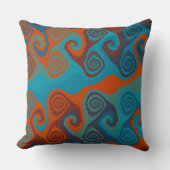 オレンジとターコイズスワール抽象芸術 クッション (正面)