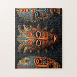 オレンジとターコイズブルーのアフリカのマスク ジグソーパズル