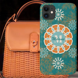 オレンジとターコイズブルーのボホ風トリビアルマンダラ バリエーション3 iPhone 11 ケース