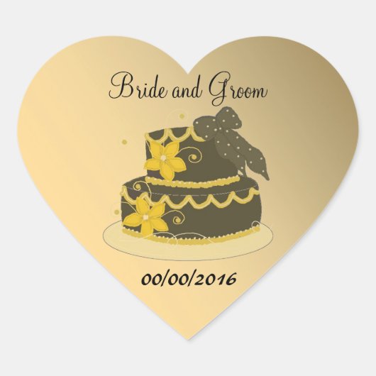 オレンジとチョコレートのケーキの結婚式延期日通知 ハートシール (正面)