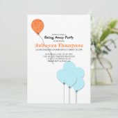 オレンジとティール（緑がかった色）の青い風船が行く遠くにパーティー 招待状 (スタンド正面)