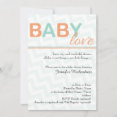 オレンジとティール（緑がかった色）ベビーラブベビーシャワー招待状 招待状 (正面)