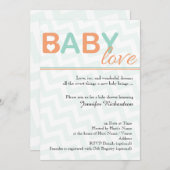 オレンジとティール(緑がかった色)ベビーラブベビーシャワー招待状 招待状 (正面/裏面)