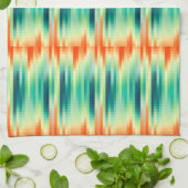 オレンジとティール(緑がかった色)モザイクパターン キッチンタオル (折り畳み)