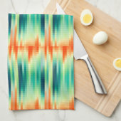 オレンジとティール(緑がかった色)モザイクパターン キッチンタオル (四つ折り)