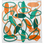 オレンジとティール（緑がかった色）楕円 シャワーカーテン (正面)