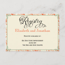 オレンジとティール（緑がかった色）素朴の結婚レジストリカード エンクロージャーカード