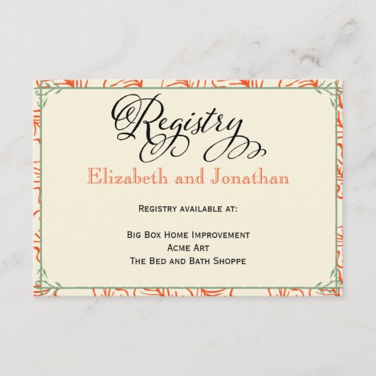 オレンジとティール（緑がかった色）素朴の結婚レジストリカード エンクロージャーカード (正面)