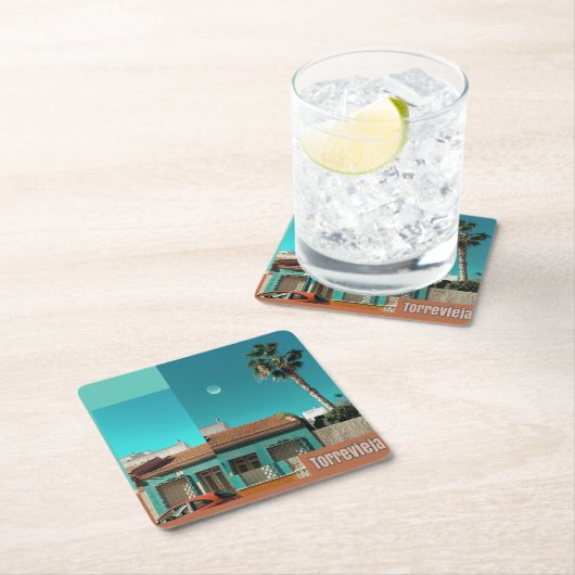 オレンジとトルコイズのトレビエハ スクエアペーパーコースター (インサイチュ)