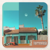 オレンジとトルコイズのトレビエハ スクエアペーパーコースター (正面)