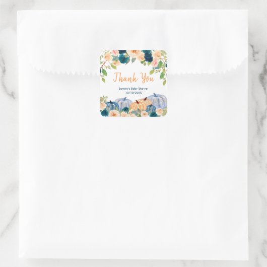 オレンジとネイビーのパンプキン ブライダルシャワーのお礼 スクエアシール (バッグ)