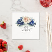 オレンジとネイビーブルーのフローラ結婚ズ スタンダードカクテルナプキン (インサイチュ)