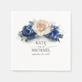 オレンジとネイビーブルーのフローラ結婚ズ スタンダードカクテルナプキン (正面)