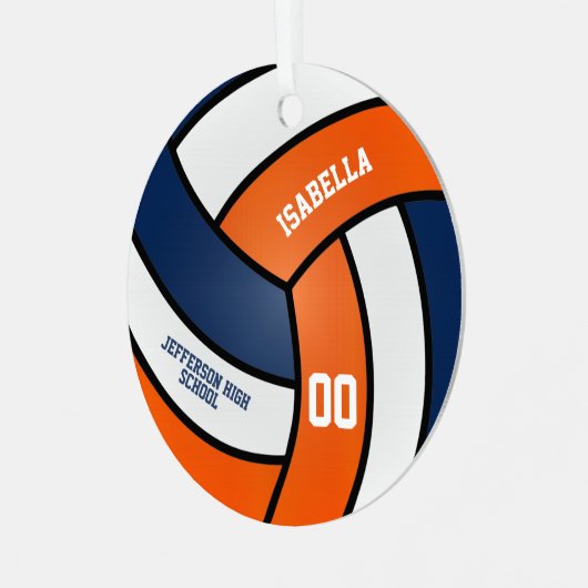 オレンジとネイビーブルーバレーボールカスタマイズ-  メタルオーナメント (正面左)