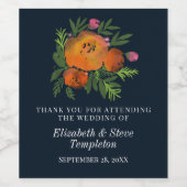 オレンジとネイビーモダンはっきりした結婚フローラ ワインラベル (シングルラベル)