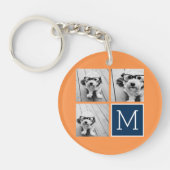 オレンジとネイビーInstagramフォトコラージモノグラム キーホルダー (正面)