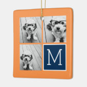 オレンジとネイビーInstagramフォトコラージモノグラム セラミックオーナメント (左)