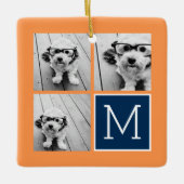 オレンジとネイビーInstagramフォトコラージモノグラム セラミックオーナメント (正面)