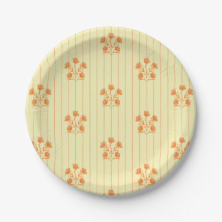 オレンジとバターイエローの花ストライプ ペーパープレート