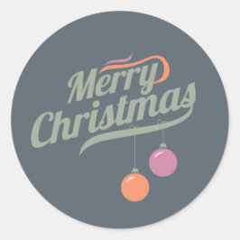 オレンジとバラのオーナメントメリークリスマスステッカー ラウンドシール