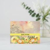 オレンジとバラの誕生日カード ポストカード (スタンド正面)