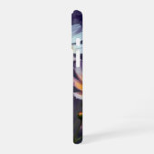 オレンジとパープルのコスモスの抽象画 iPhone 16ケース (左側面)