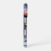 オレンジとパープルのコスモスの抽象画 iPhone 16ケース (右側面)