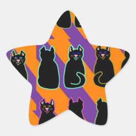 オレンジとパープルのストライプ柄に黒猫 星シール