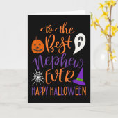オレンジとパープルのハロウィンで最高のお甥さんに カード (黄色い花)