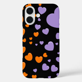 オレンジとパープルのハートの水玉模様 iPhone 16ケース