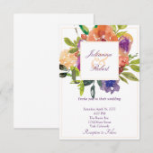 オレンジとパープルの水彩花の結婚式 招待状 (正面/裏面)