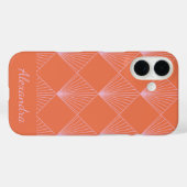 オレンジとピンクのアールデコ線のパターパーソナライズされたン Case-Mate iPhoneケース (裏面 (横))