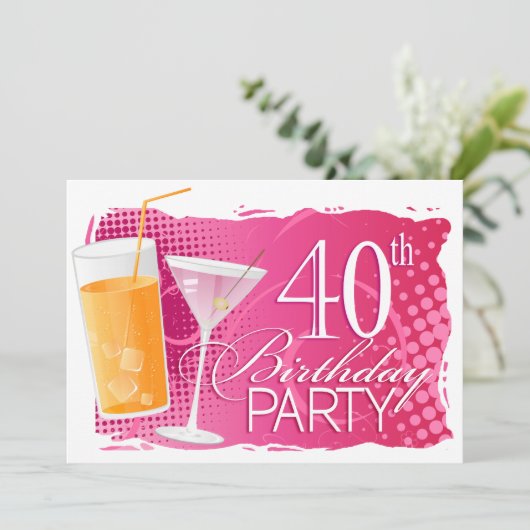 オレンジとピンクのカクテル40th誕生日パーティー 招待状 (スタンド正面)