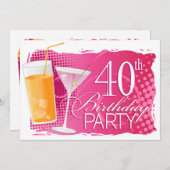 オレンジとピンクのカクテル40th誕生日パーティー 招待状 (正面/裏面)