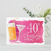 オレンジとピンクのカクテル 40歳の誕生日パーティー 招待状 (スタンド正面)