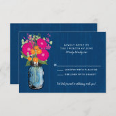 オレンジとピンクのガーベラデイジーメイソン·ジャーRSVP Invi 招待状 (正面/裏面)