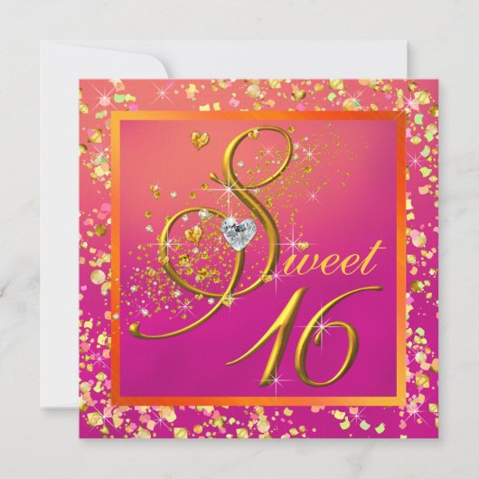 オレンジとピンクのスイート16パーティー 招待状 (正面)