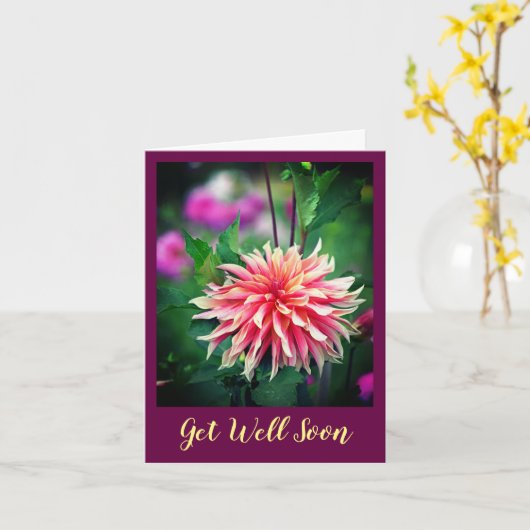 オレンジとピンクのダリアの花が咲き乱れる カード (黄色い花)