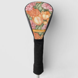 オレンジとピンクのチューリップの花のオーダーメイド ゴルフヘッドカバー