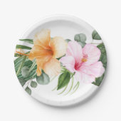 オレンジとピンクのハイビスカス熱帯水彩フローラル ペーパープレート (正面)