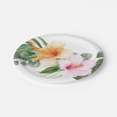 オレンジとピンクのハイビスカス熱帯水彩フローラル ペーパープレート (アングル)