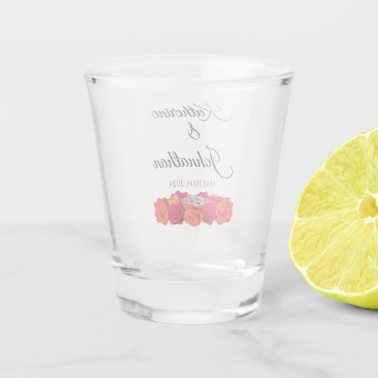 オレンジとピンクのバラ – お金/ショットダンス –  ショットグラス (裏面)
