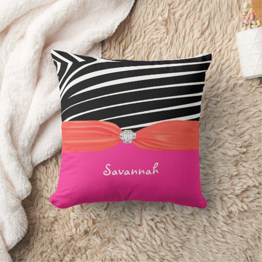 オレンジとピンクのパーソナライズスタイリッシュされたゼブラ枕 クッション (ブランケット)