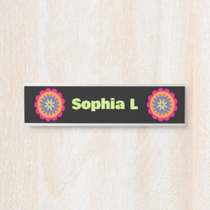 オレンジとピンクのフローラシェイプイラストレーション サインプレート